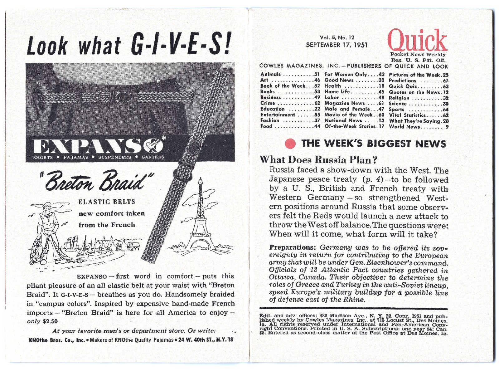 Quick News Weekly – September 17, 1951 – Vol. 5 No. 12