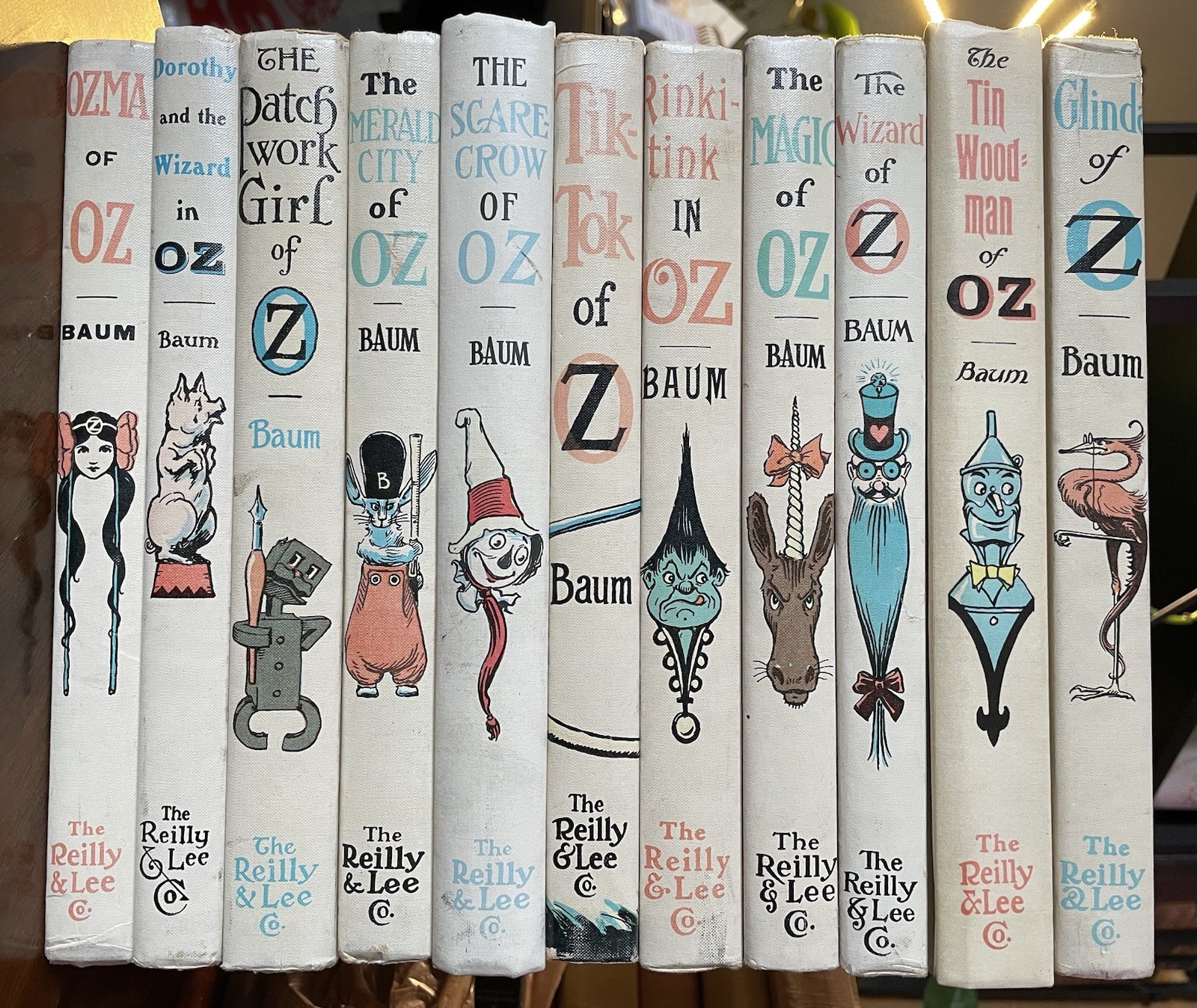 Wizard of OZ L. Frank Baum Set Of 11 White Hardcover Reilly & Lee 1956-Great Con