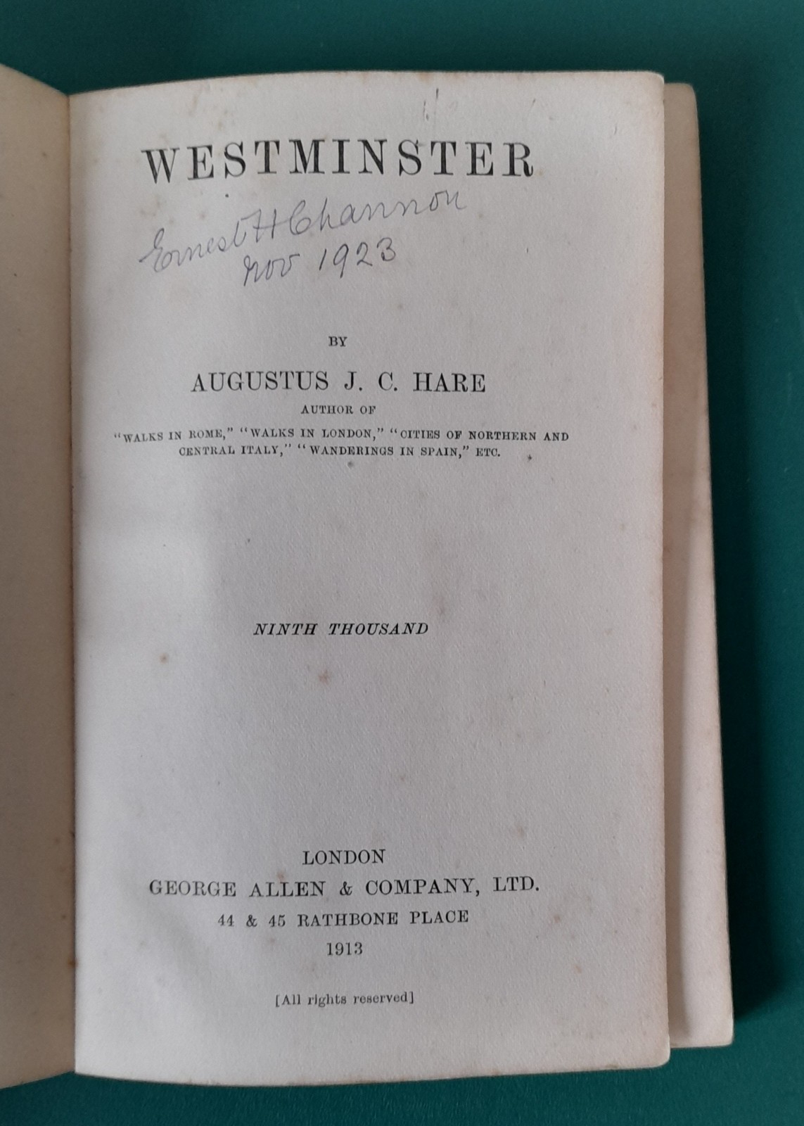 Westminster Augustus J. C. Hare – Paperback – Publisher George Allen 1913