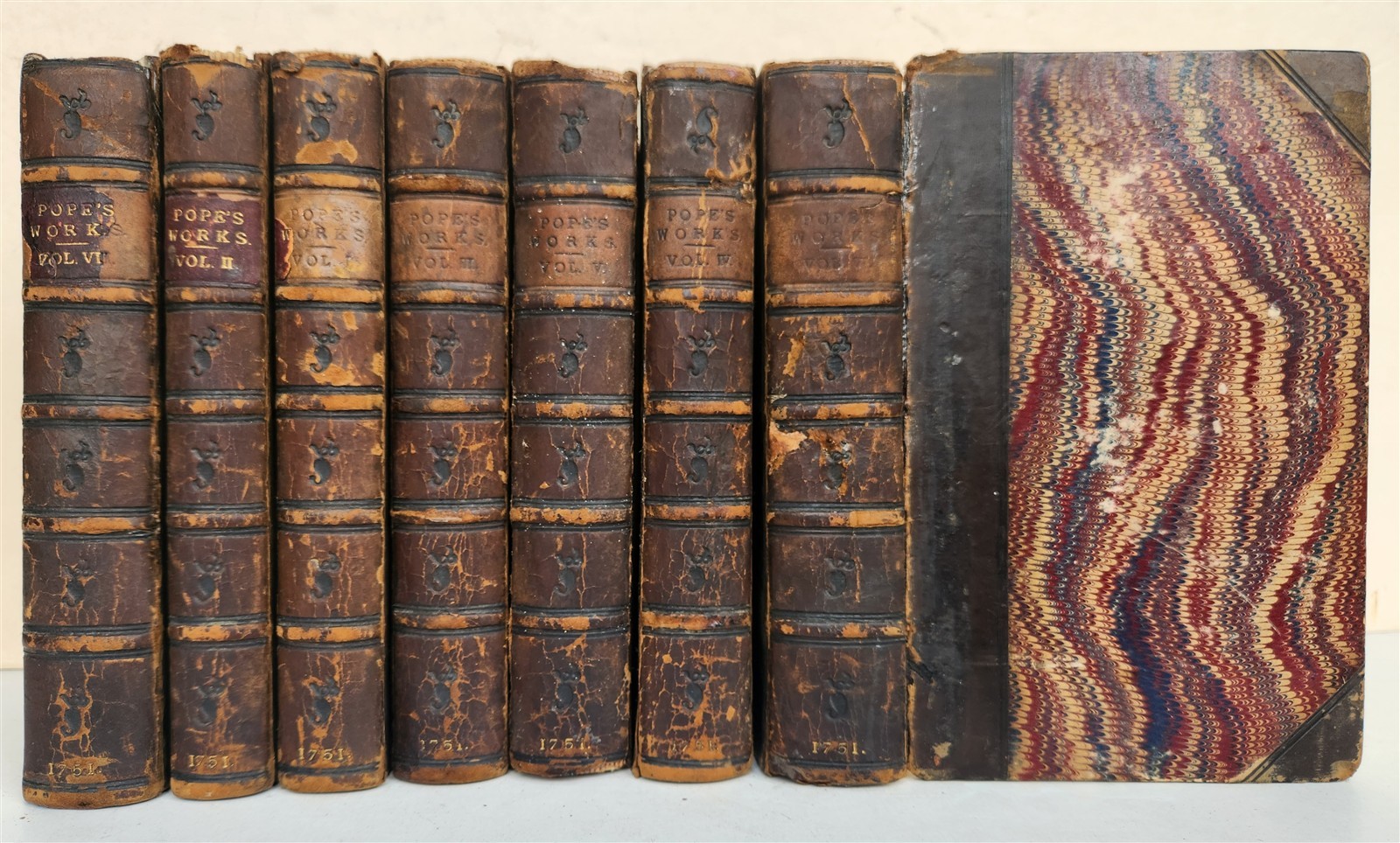 1751 WORKS of ALEXANDER POPE antique 7 VOLUMES in ENGLISH illustrated