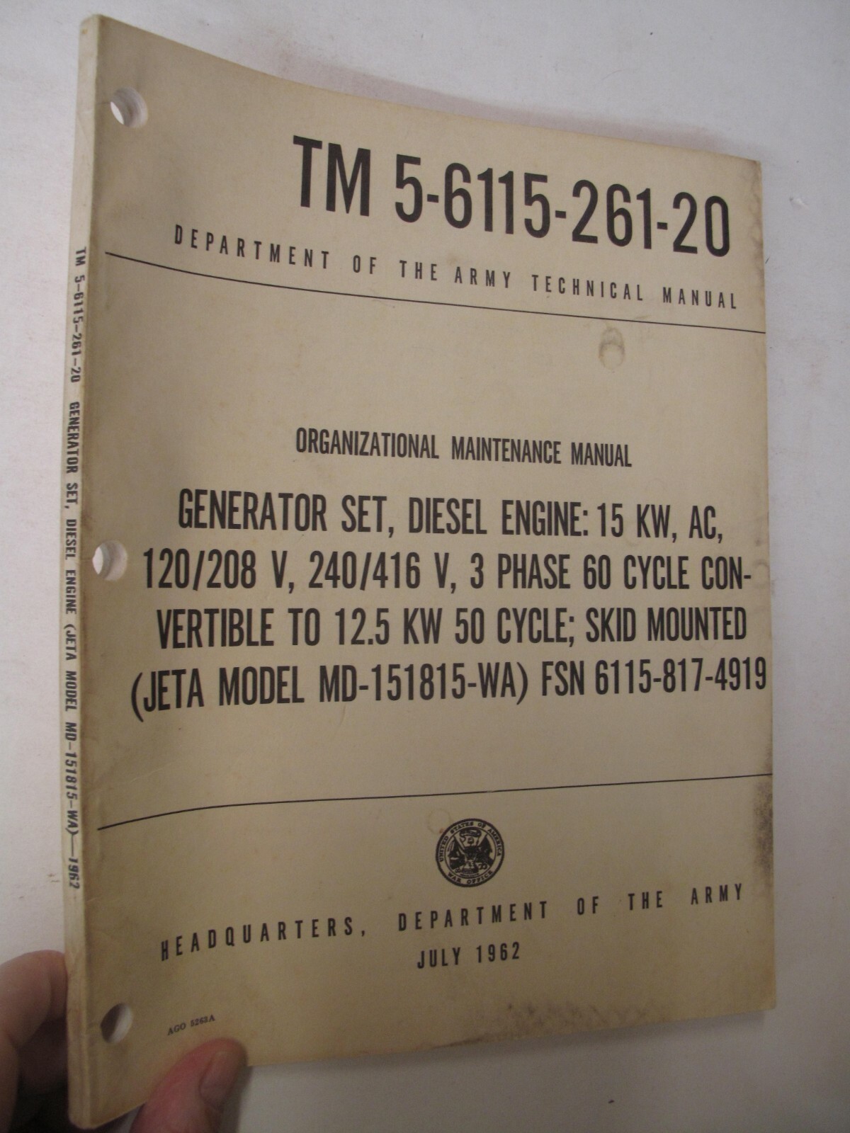 Army Vietnam Era 1962 Technical Maintenance Manual Military Diesel Engines Illus
