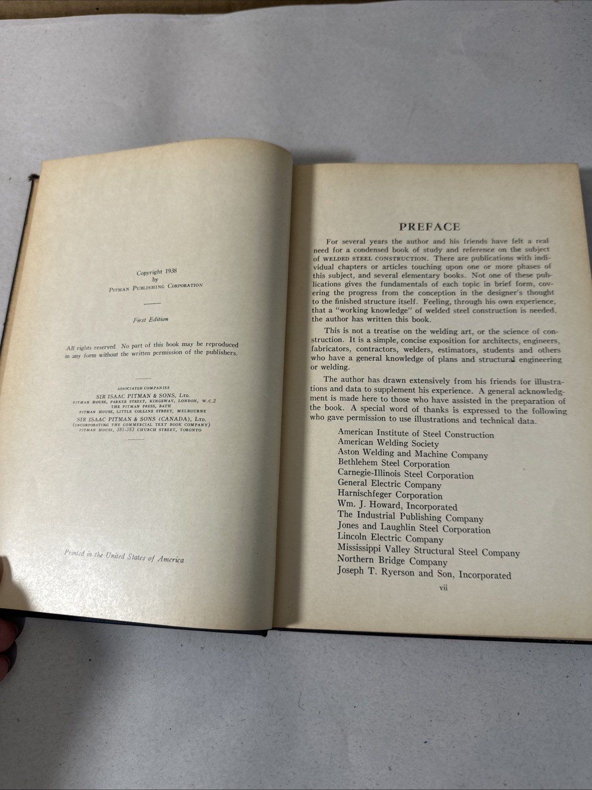 Welded Steel Construction by Robert S Hale 1938 First Edition Rare Book