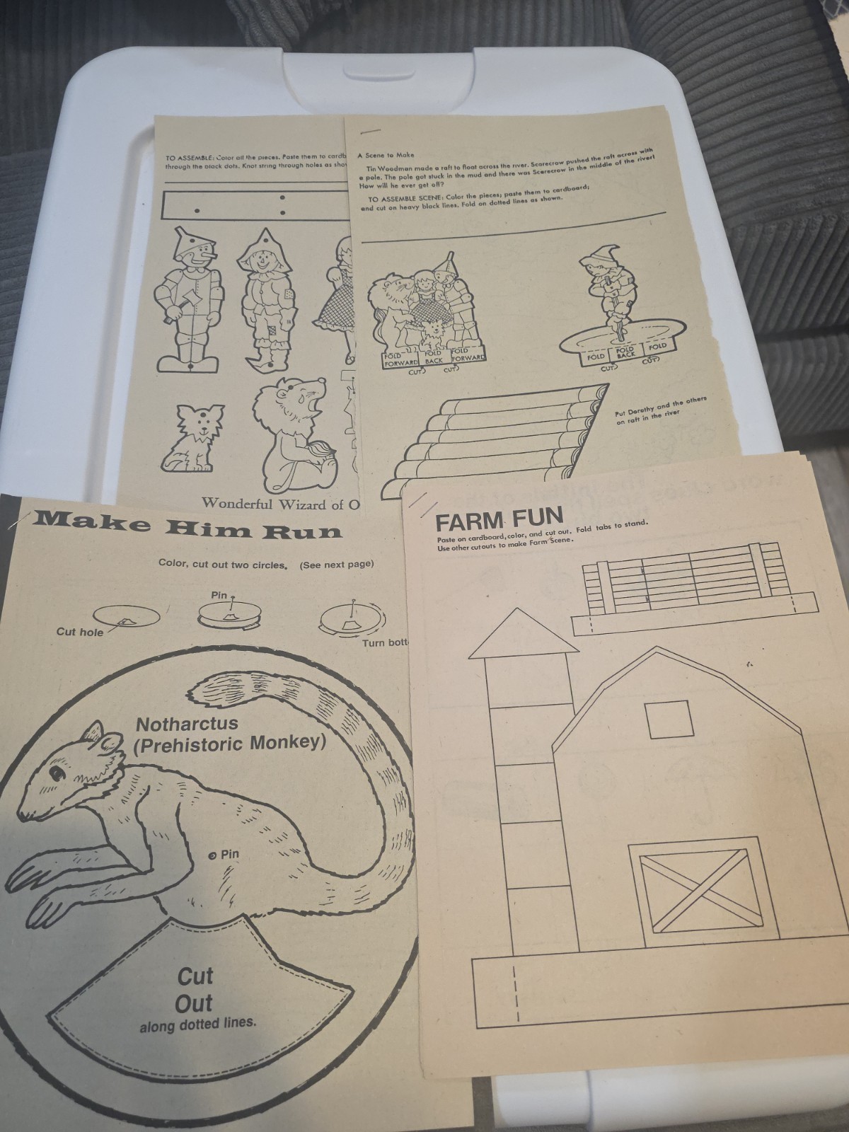Vintage Childrens Fun Pages, Wizard Of Oz, Farm Animals