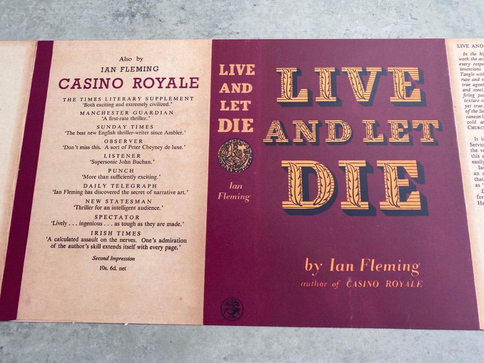 LIVE AND LET DIE FIRST EDITION/1st Facsimile DUST JACKET Ian Fleming James Bond