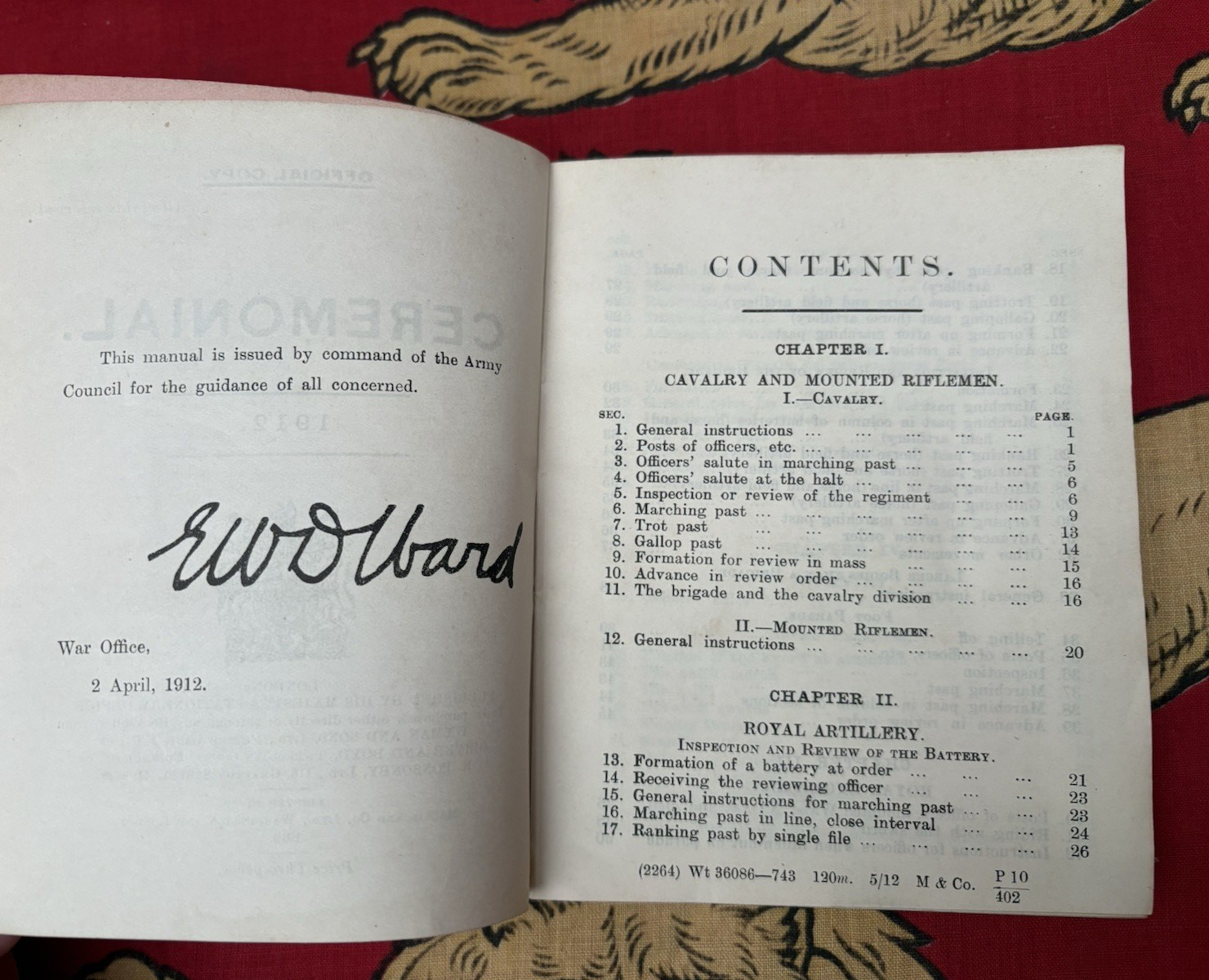 Ceremonial Army Regiment Instructions 1912 HMSO, 3rd Highland Greenock Howitzers
