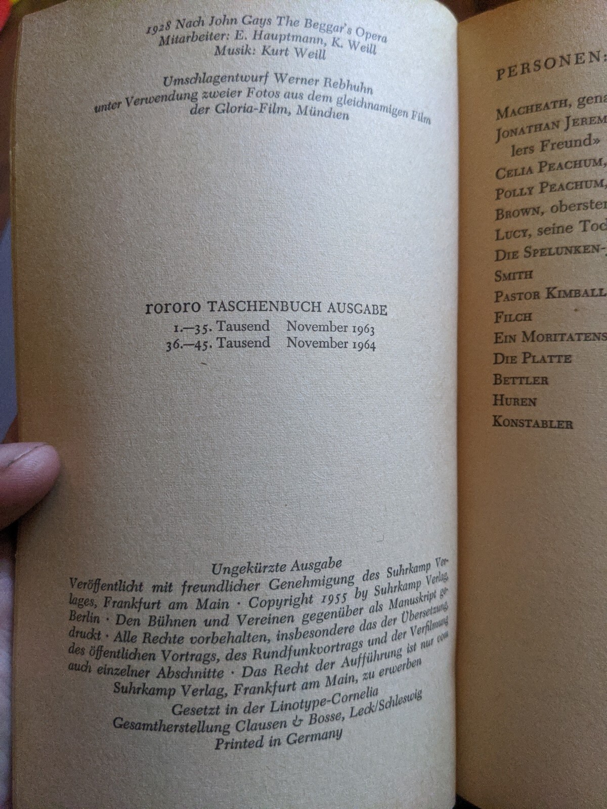 Die Dreigroschenoper (Threepenny Opera) Bertolt Brecht Script Book German SFA
