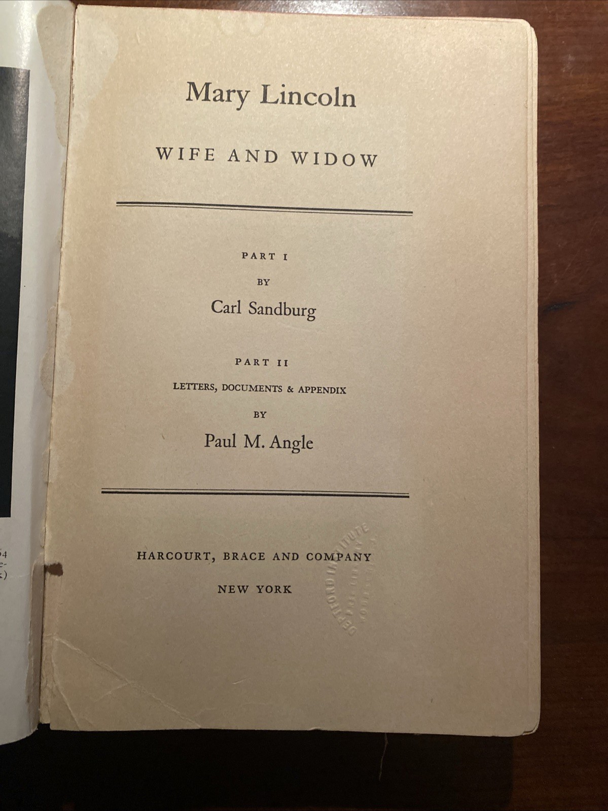 VINTAGE 1932 – Mary Lincoln: Wife & Widow by Carl Sandburg 1st Edition