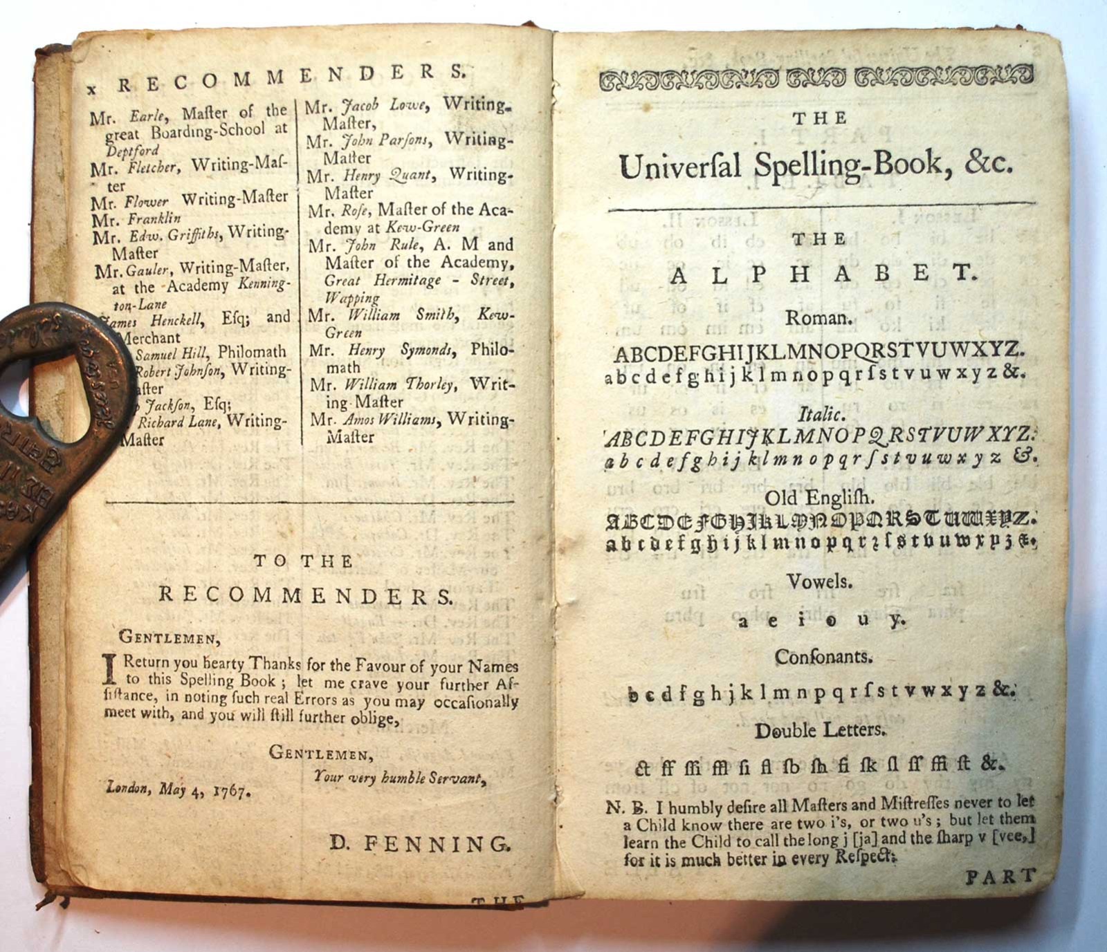 Universal Spelling Book, Daniel Fenning, 15th Edition, London 1771