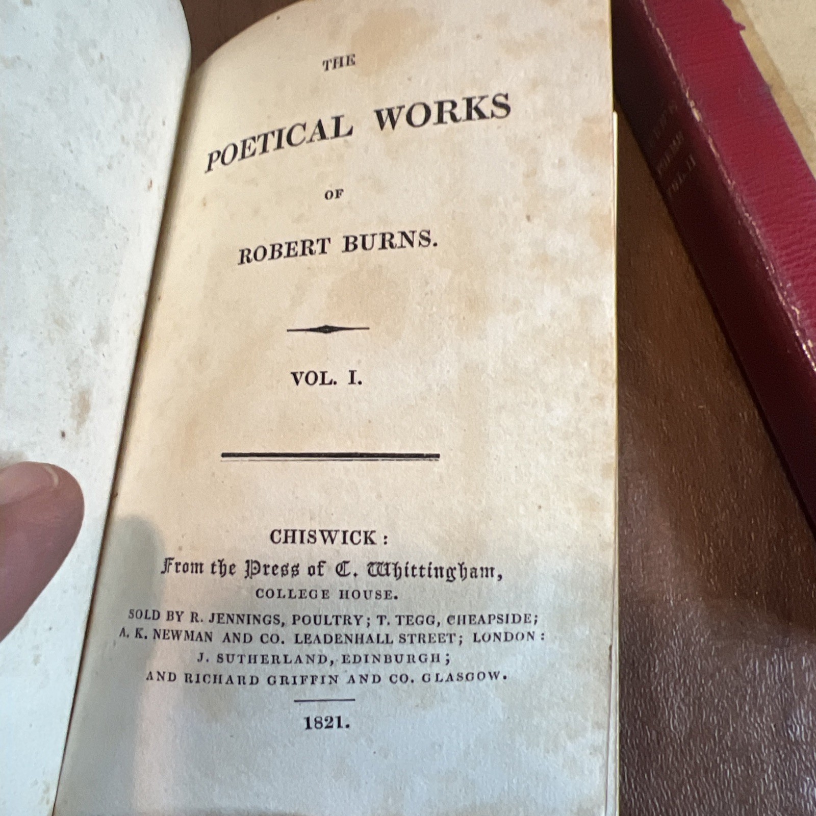 1821 Robert Burns Poetical Works 2 Vol Set Chiswick Press Spine Misprint PCEMS!