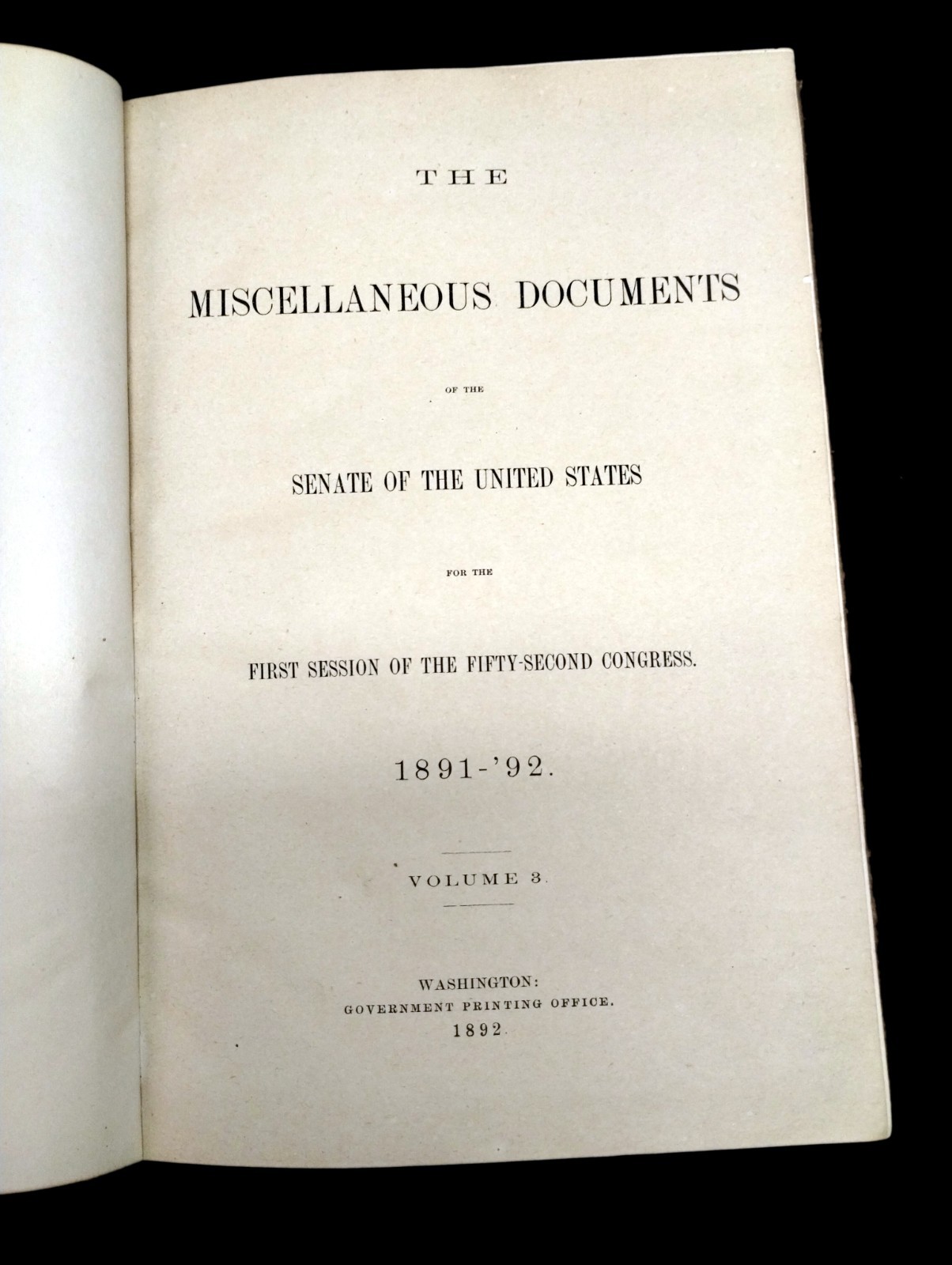 1892 Book THE MISCELLANEOUS DOCUMENTS of the SENATE OF THE UNITED STATES