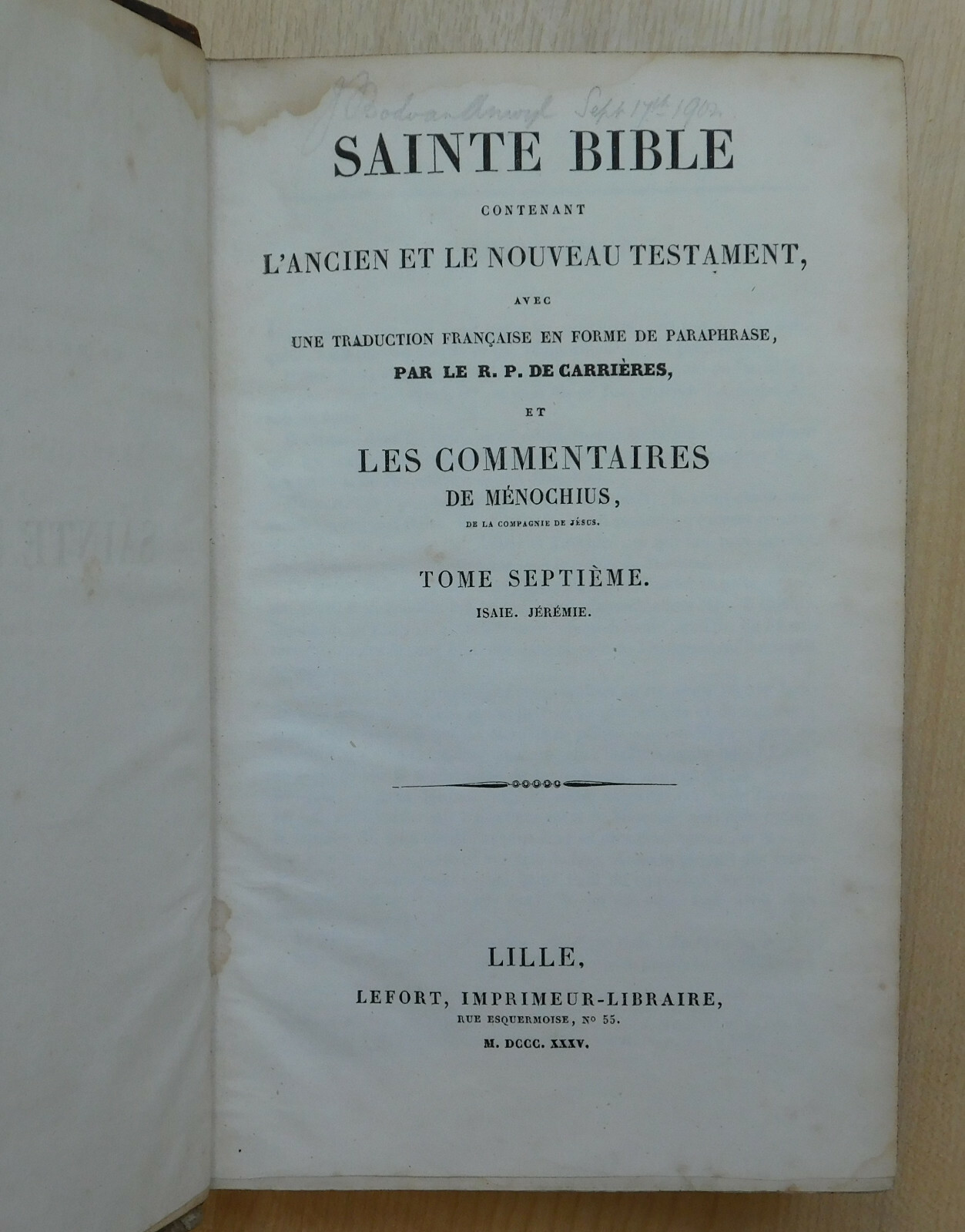 French Bible 1835 Sainte Bible et commentaires de Menochius tome 7-8 in one book
