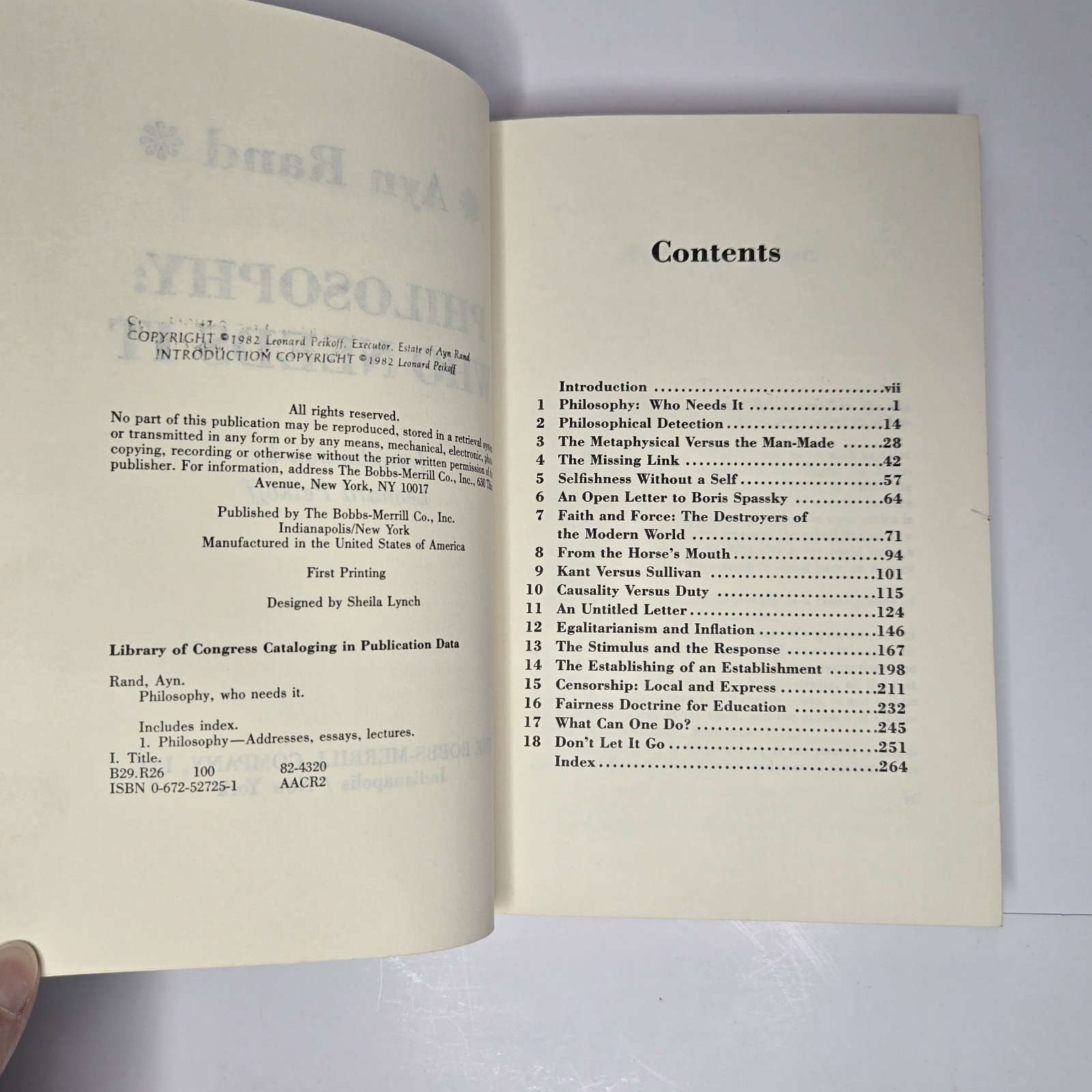 Philosphy: Who Needs It By Ayn Rand – 1982 1st Edition 1st Printing Stamp – HCDJ