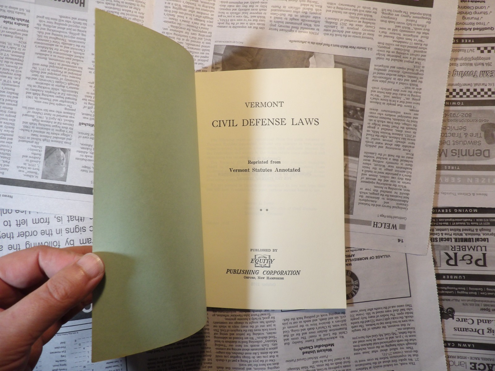 Vermont Civil Defense Laws Limited Printing October 1982