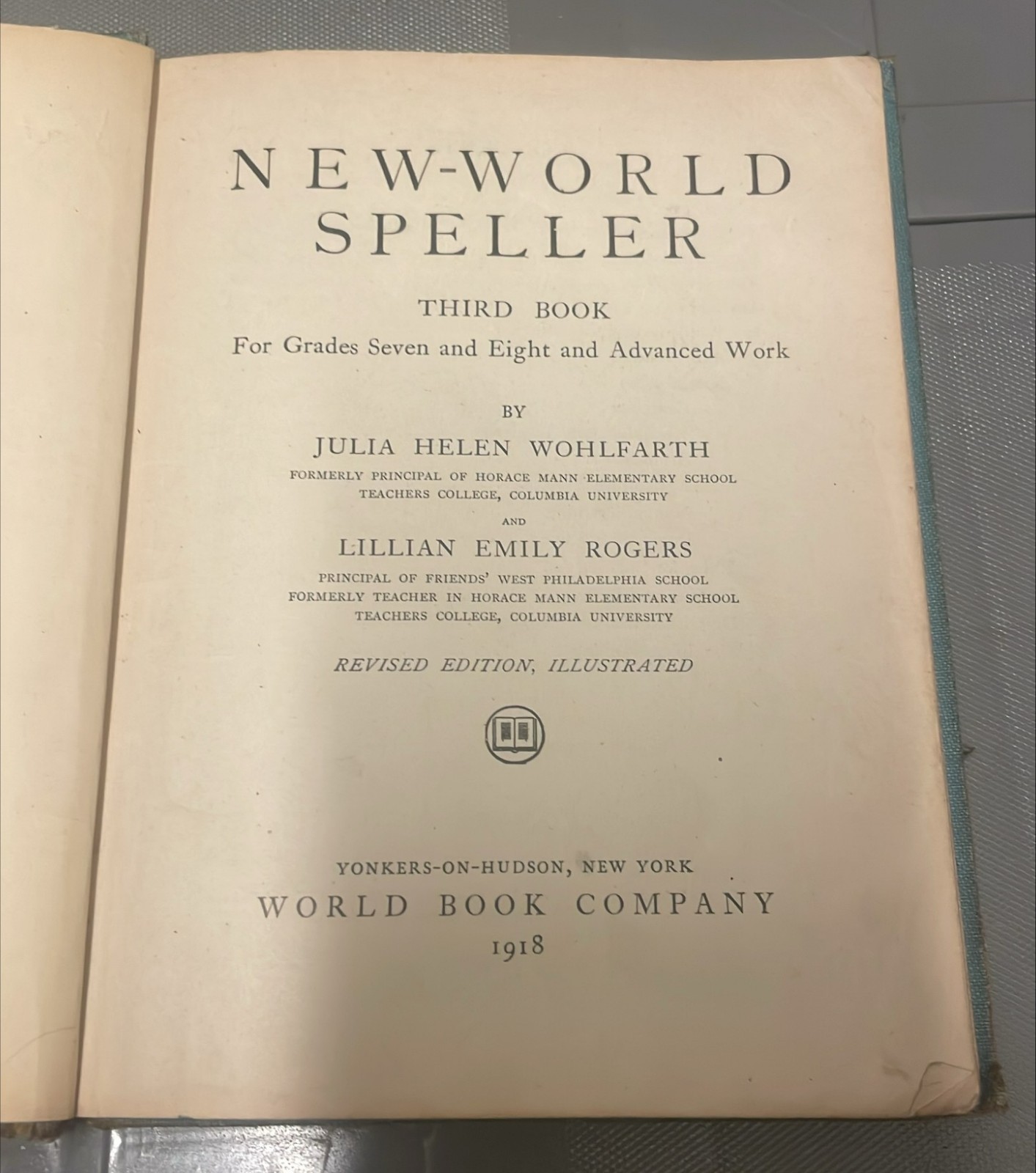 Antique Textbook: „New World Speller“ 3rd book World Book Co. 1918