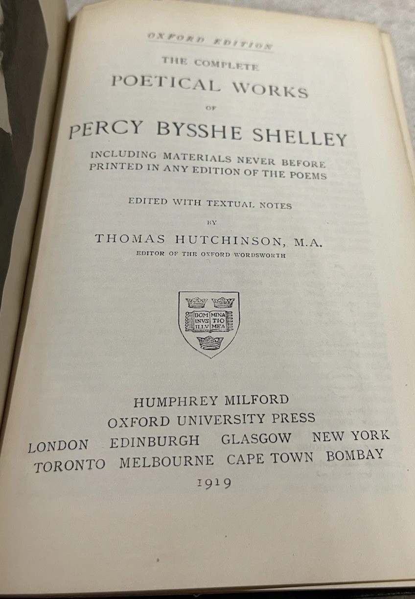 The Complete Poetical Works of Percy Bysshe Shelley-Oxford University Press 1919