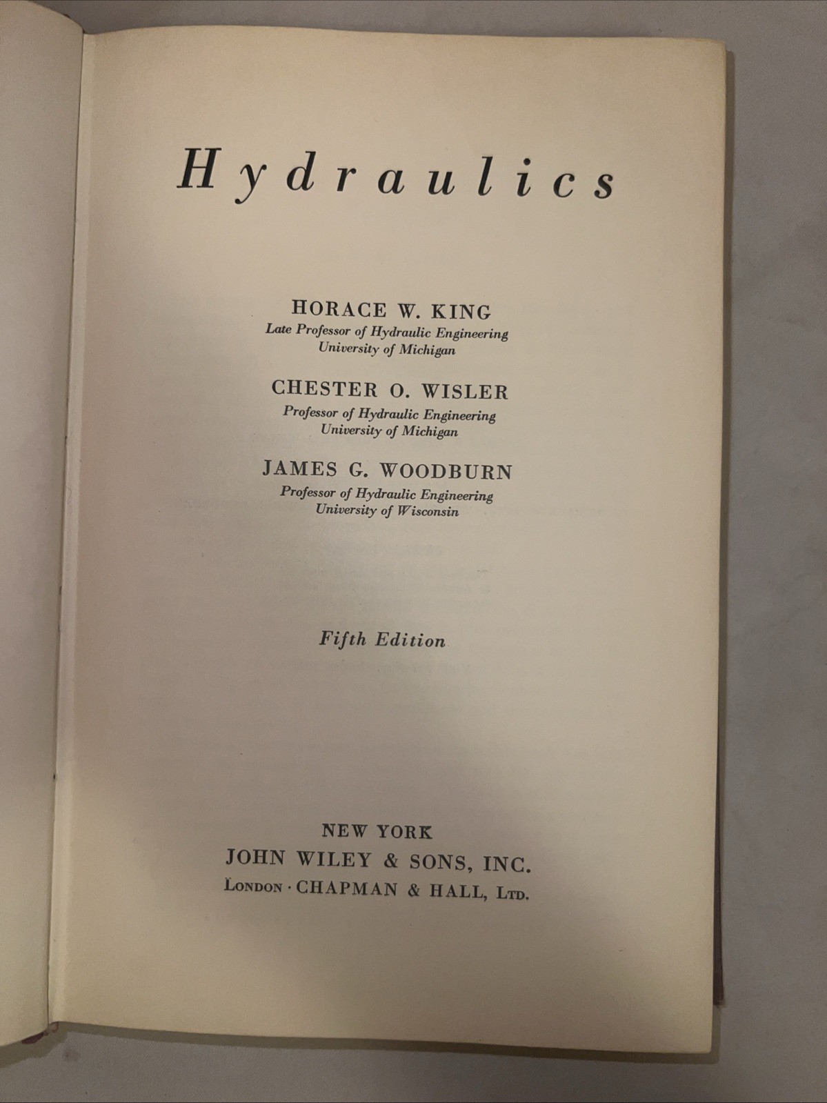 1956 Antique John Wiley & Sons Engineering Book „Hydraulics“ Fifth Edition