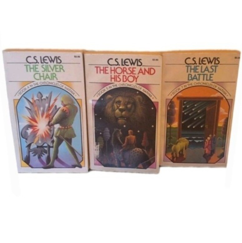 Vintage 1970 Chronicles Of Narnia Book #1 #4-5 & #7 Paperback Set By C. S. Lewis