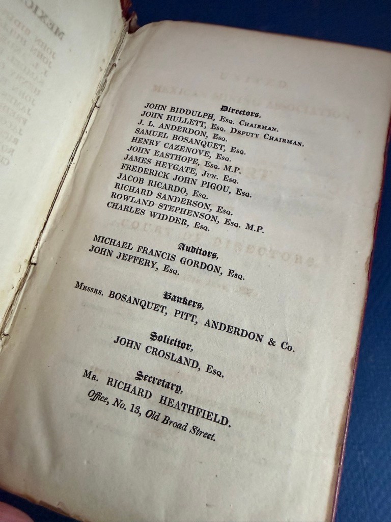 Report of the Court of Directors United Mexican Mining Association 1827