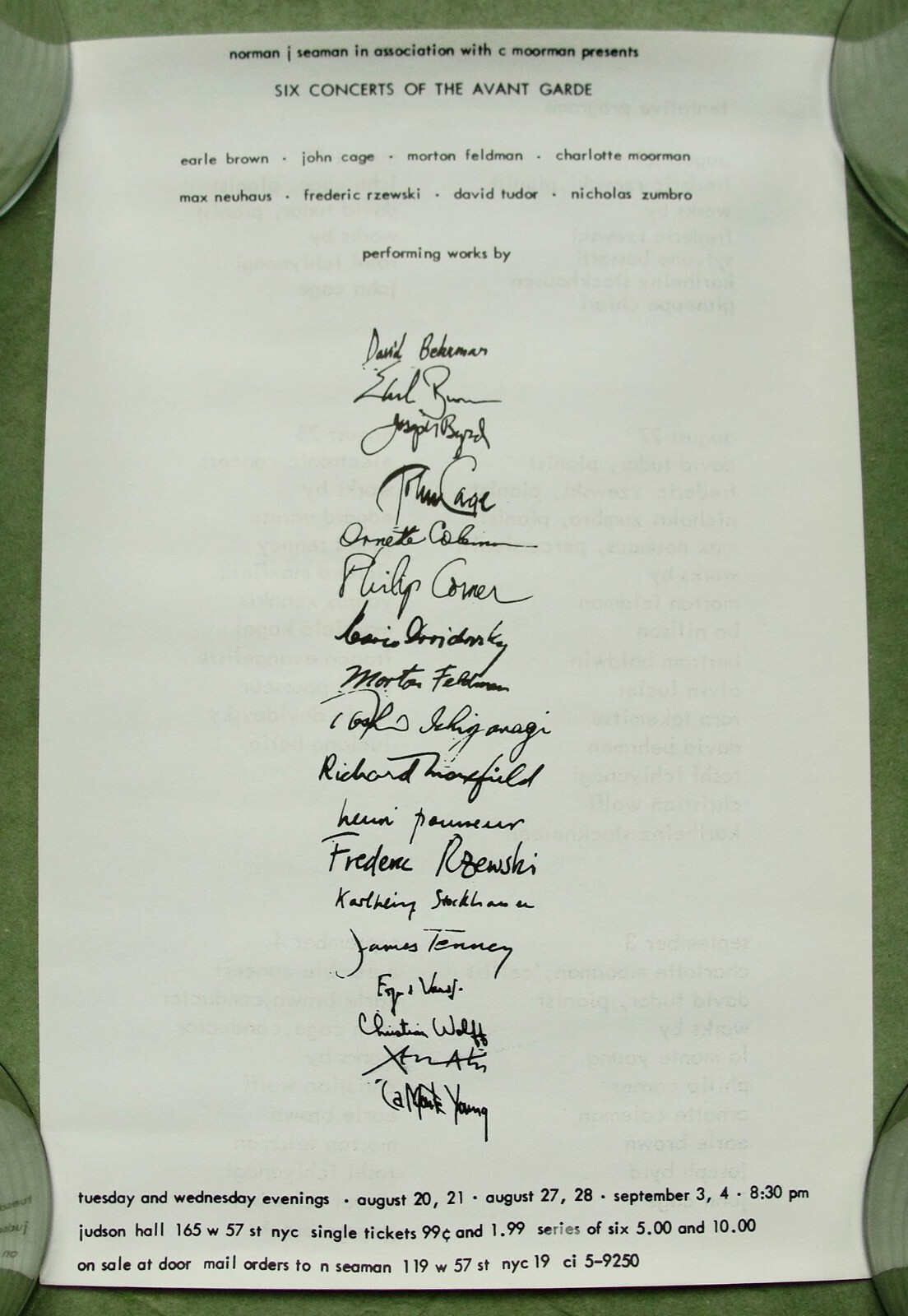 Fluxus 1963; MOORMAN: 1st NY Avant Garde Fest.; Cage Feldman Corner Stockhausen
