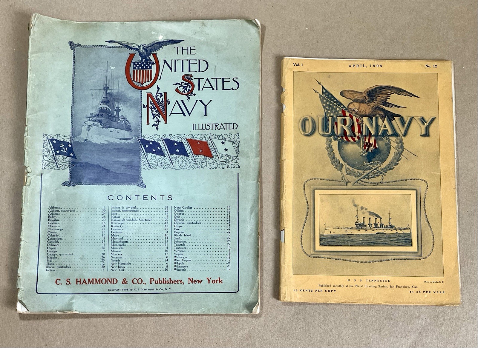2 LOT: The United States Navy 1908 Illustrated Book & Our Navy Magazine ANTIQUE