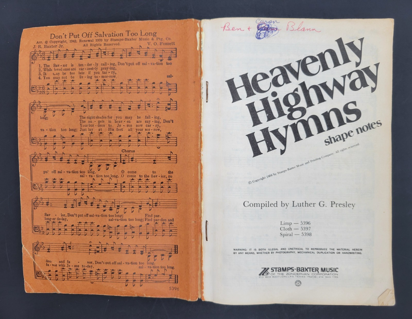 Heavenly Highway Hymns Shape Notes 1956 Gospel Music PB Stamps-Baxter Music