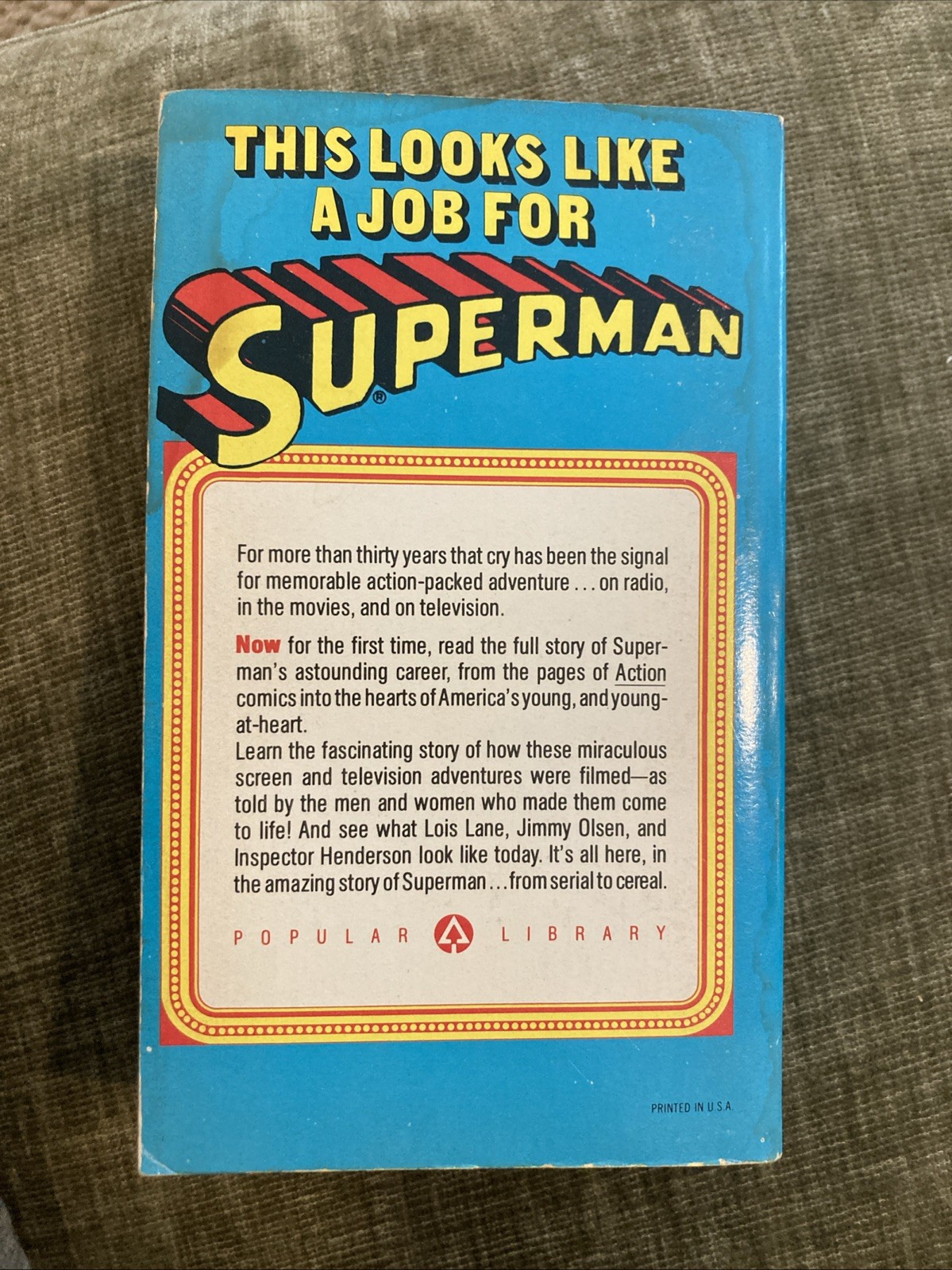 Superhero Vintage Pb, Superman Serial To Cereal by Grossman, Pop Lib 1st 1977 VG