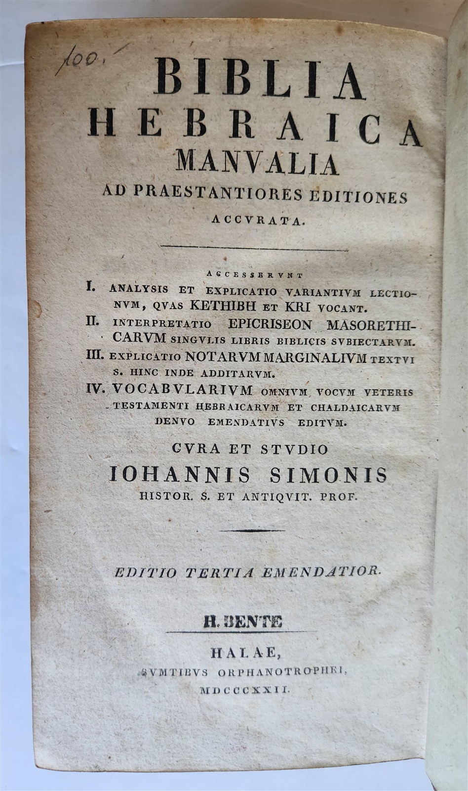 1822 BIBLE in HEBREW antique OLD TESTAMENT Biblia hebraica manualis