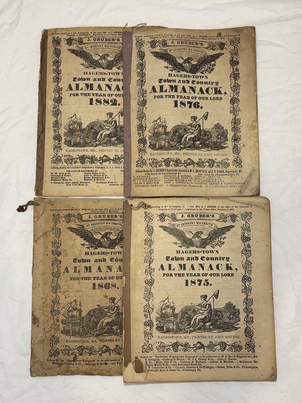 Antique Hagers Town – Town & Country Almanac: Lot of 11 Various Years 1868-1895