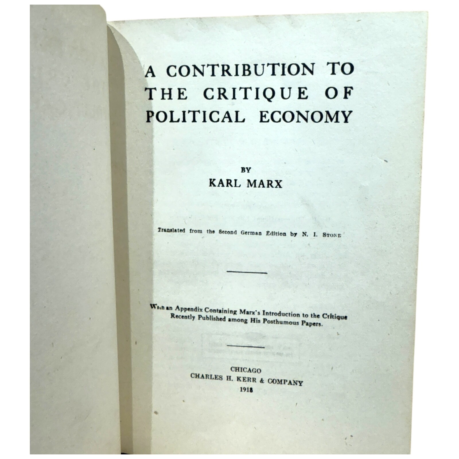 A Contribution to the Critique of Political Economy by Karl Marx 1918 Vintage