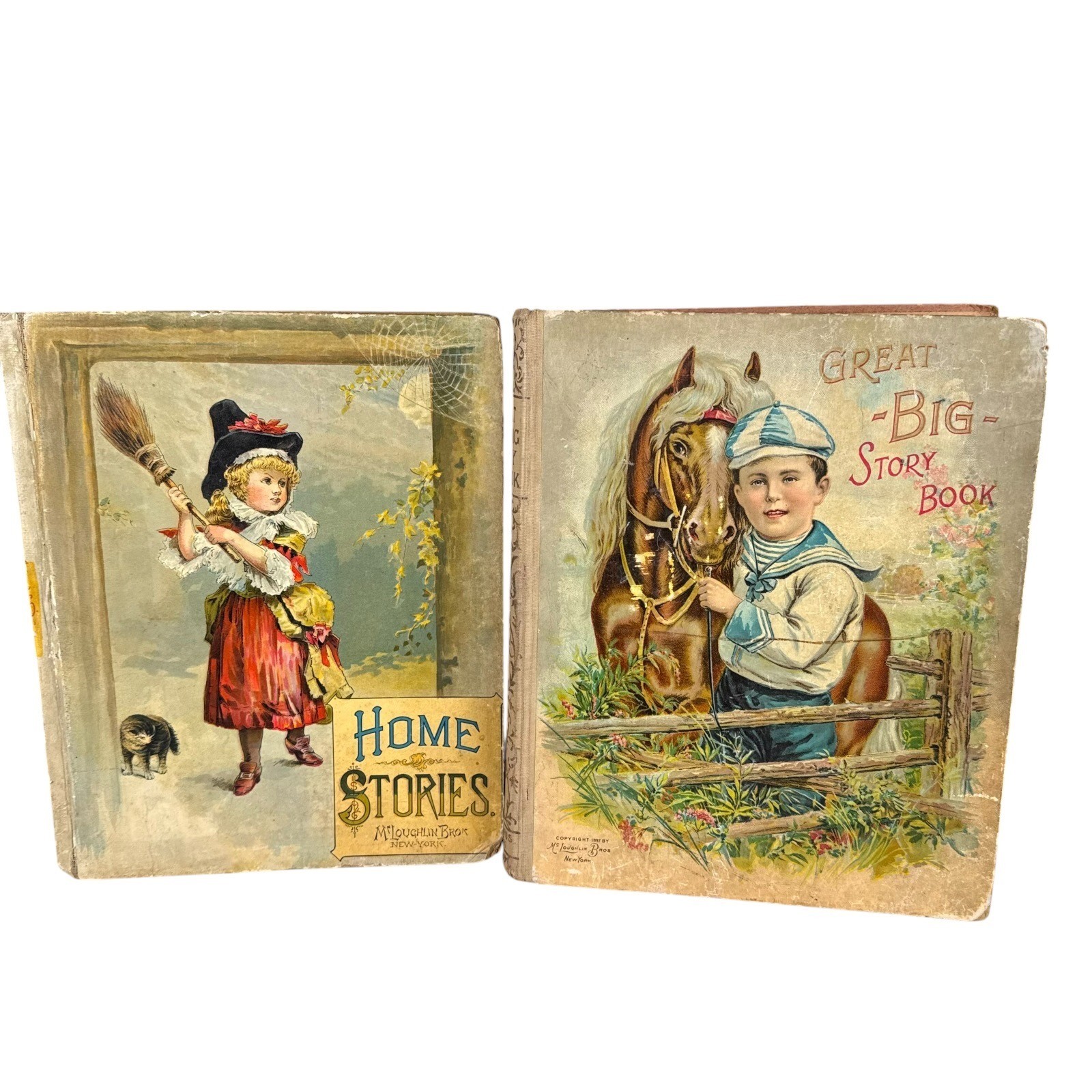 Antique McLoughlin Bros 1897 Home Stories Great Big Story Book Set New York I72Q