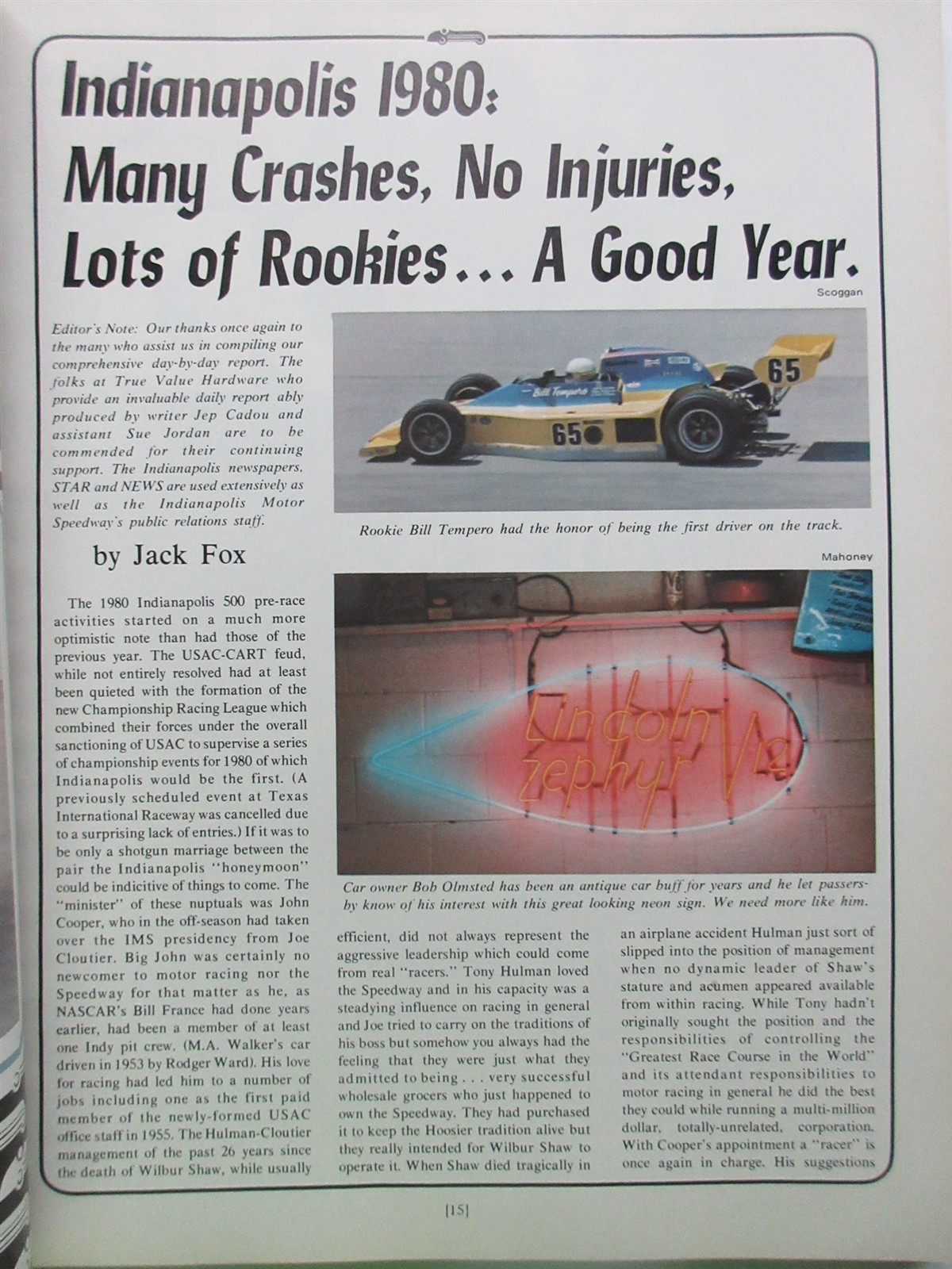 1980 Indianapolis 500 Carl Hungness softcover Yearbook