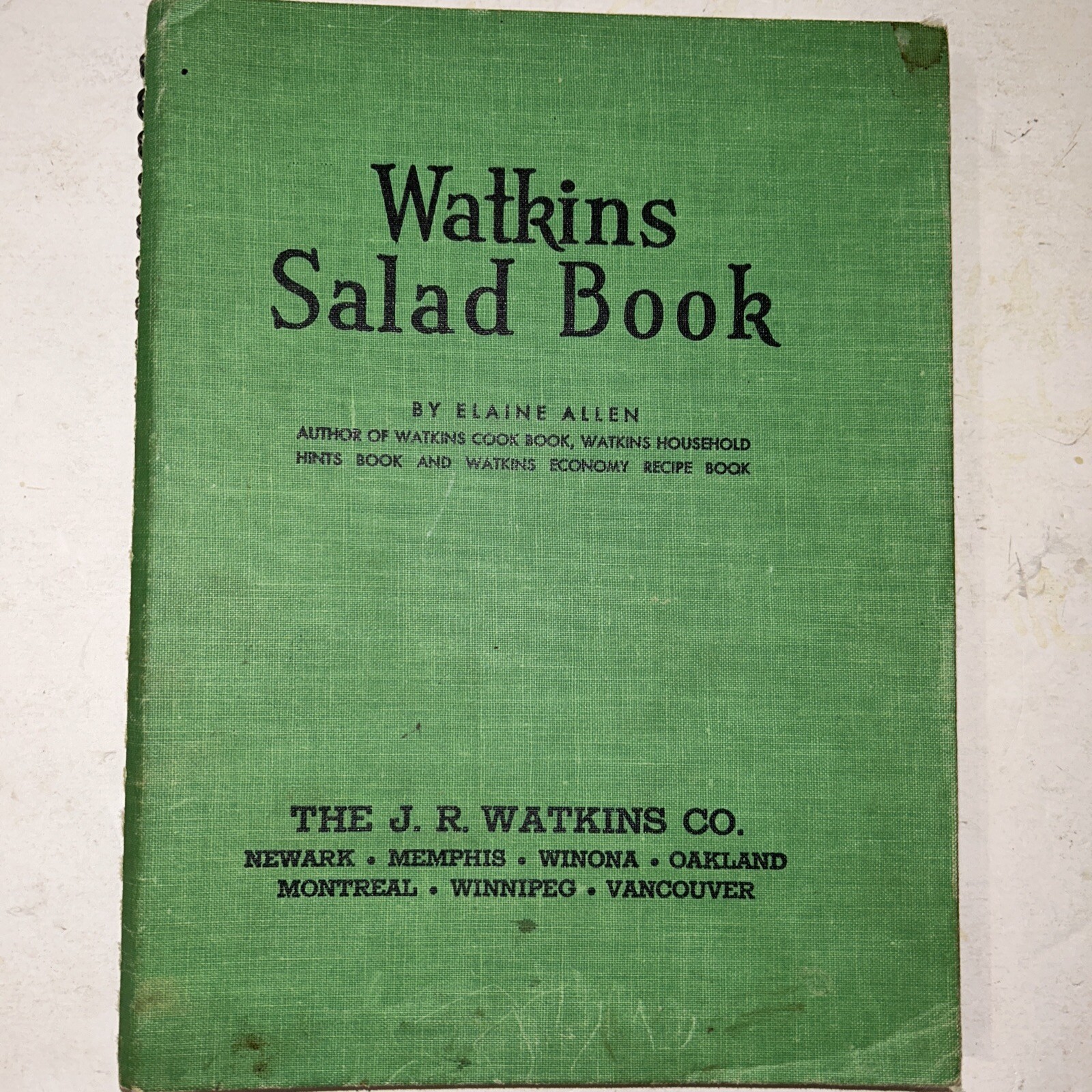 Vintage 1946 Watkins Salad Book by Elaine Allen~ The J.R. Watkins Co Spiral HC