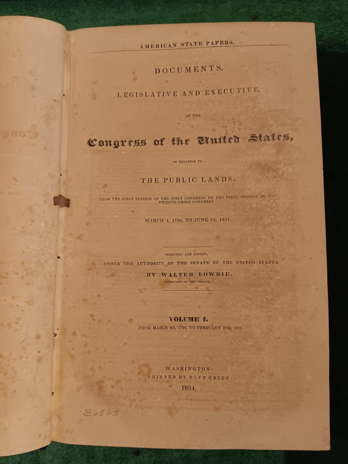 American State Papers Public Lands Five Volumes 1834 includes maps