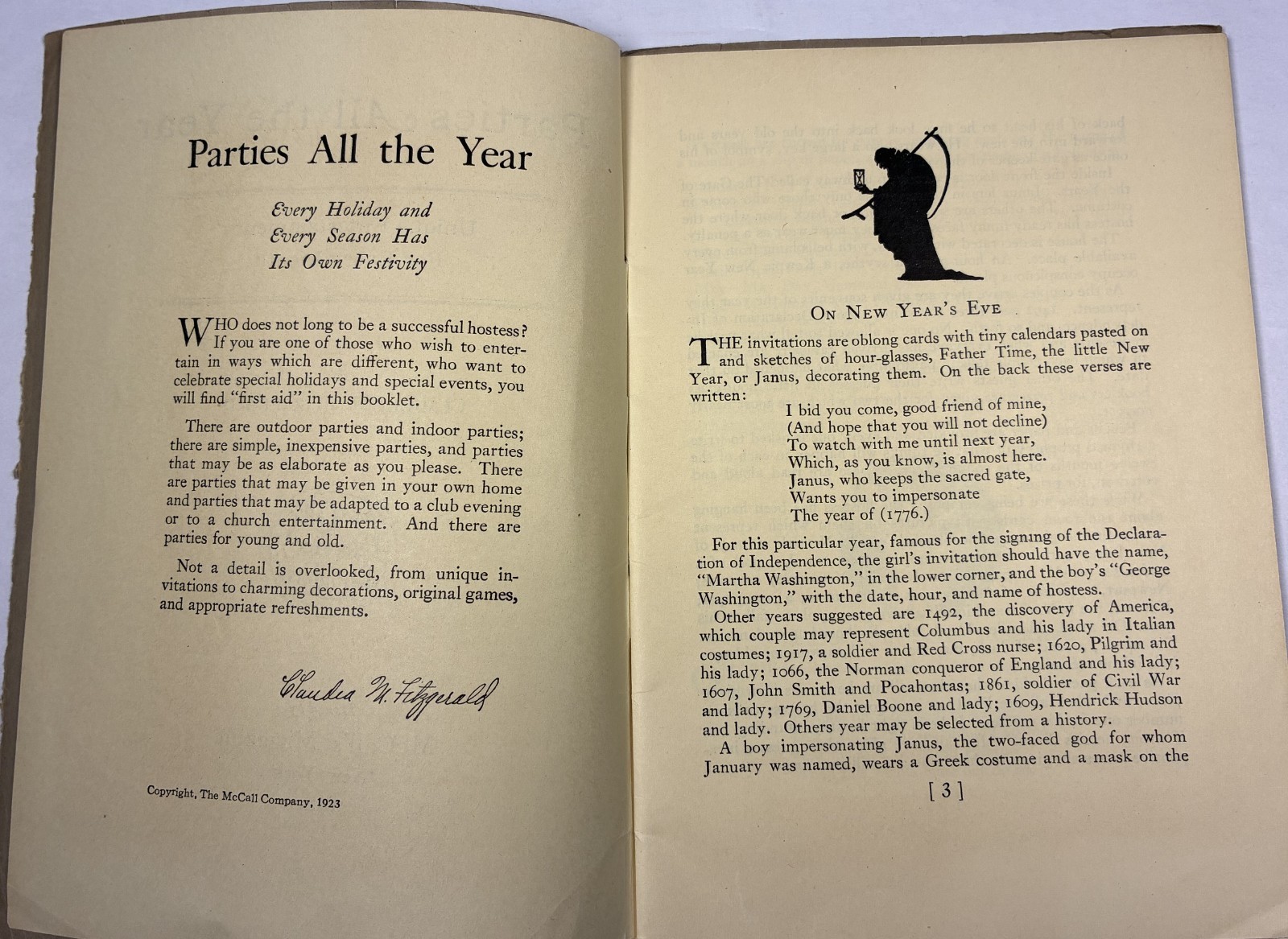 PARTIES ALL THE YEAR. Antique 1924 McCall’s Booklet. Rare. Claudia Fitzgerald.