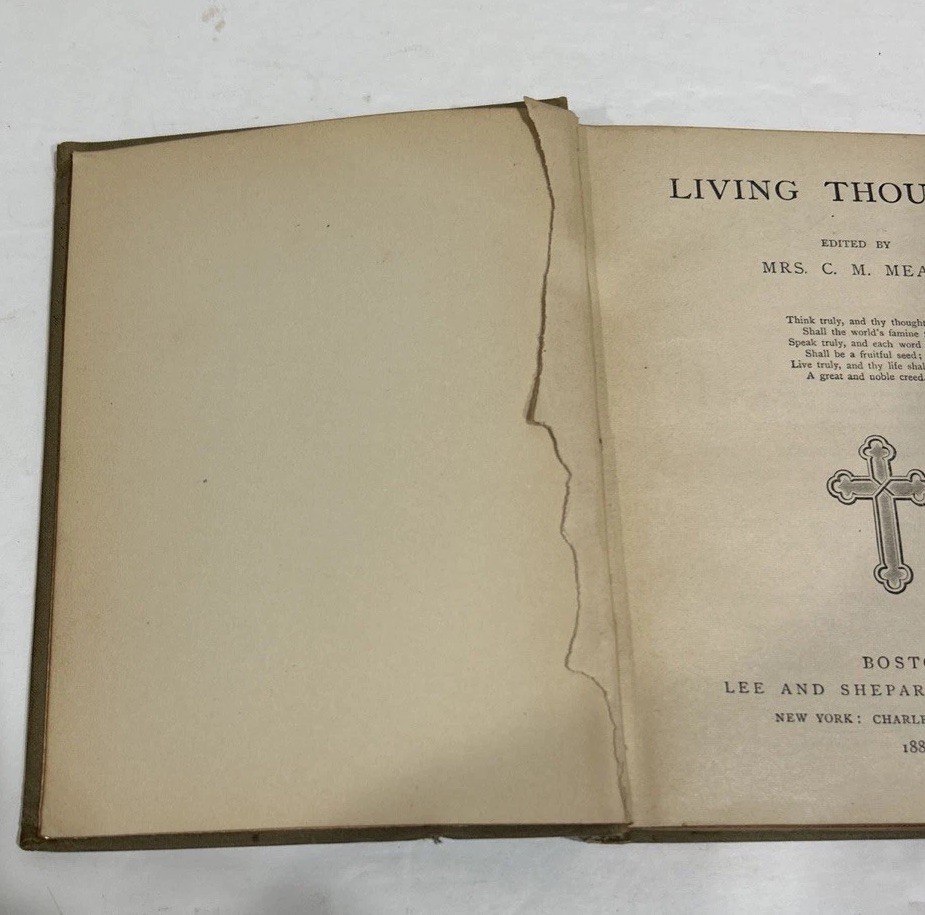 Antique Victorian 1884 “Living Thoughts” Christian Devotional Decorative Book