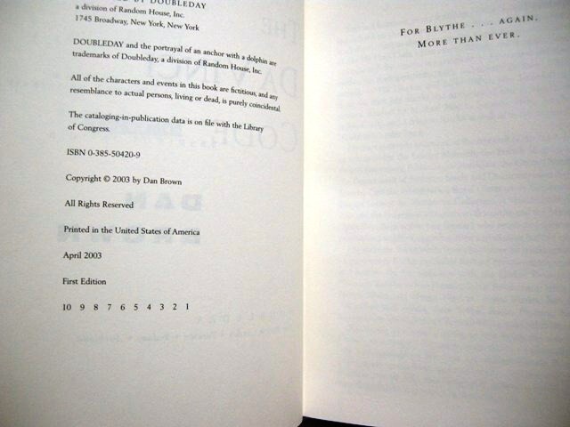 The Da Vinci Code Dan Brown First Edition/First Printing 2003 Movie Source