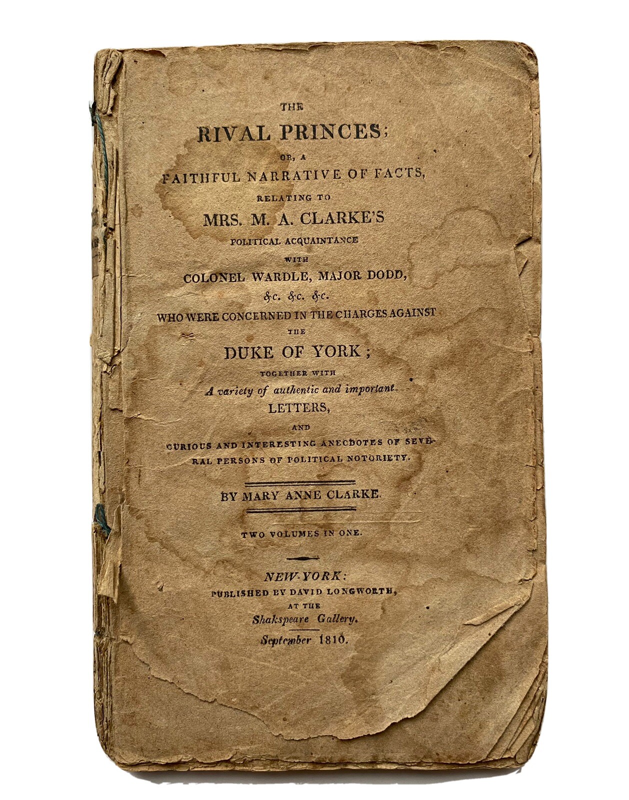 1810 1st American Ed Mary Anne Clarke Mistress Duke Of York National Scandal