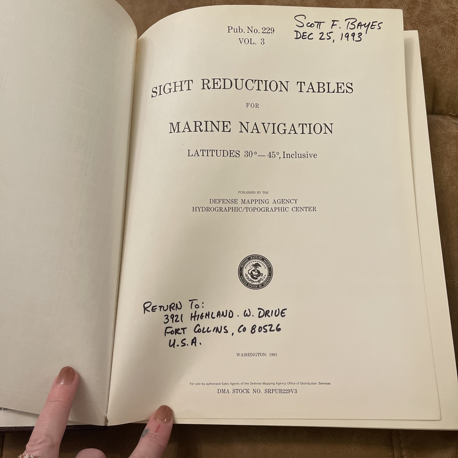 Sight Reduction Tables for Marine Navigation 1981 No 229 Vol 3 Latitudes 30-45