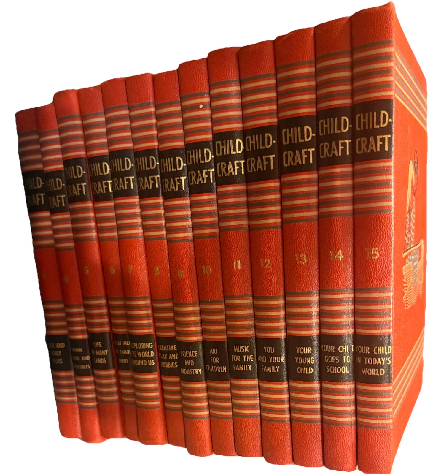 VTG 1954 CHILDCRAFT Book Set Volumes 3-15 lot Orange HOME SCHOOL Hard Back ?