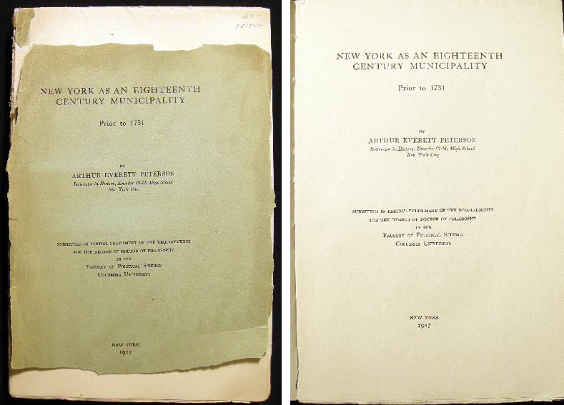 1917 NEW YORK CITY COLONIAL MUNICIPALITY HISTORY AMERICANA THESIS COLUMBIA UNIV.