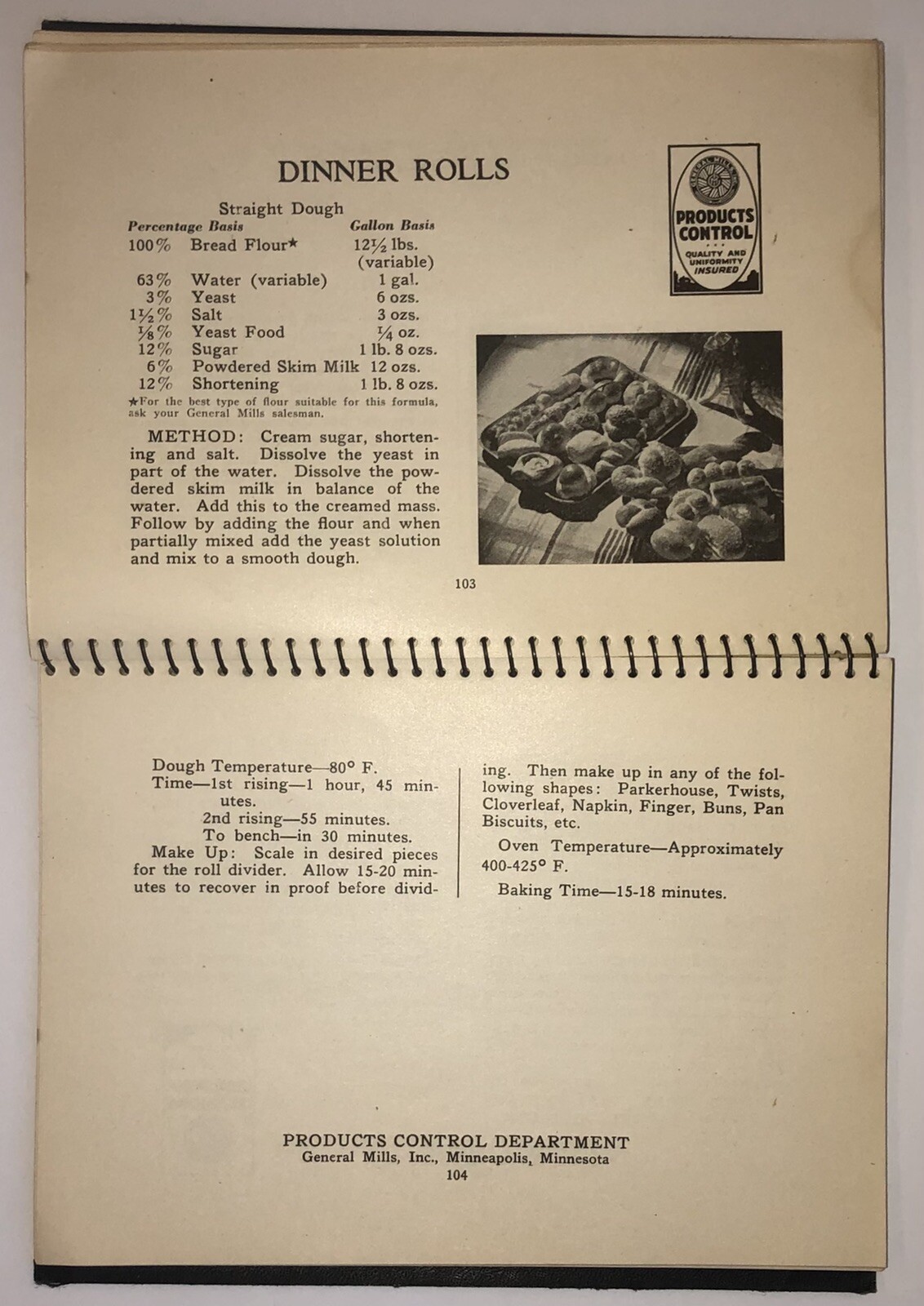 General Mills Specialty Bread Formulas (1935-1936) G M Specialty Bread School