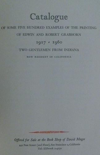 500 ISSUES of the GRABHORN PRESS – David Magee Bookshop 1960 Bibligraphy Notes