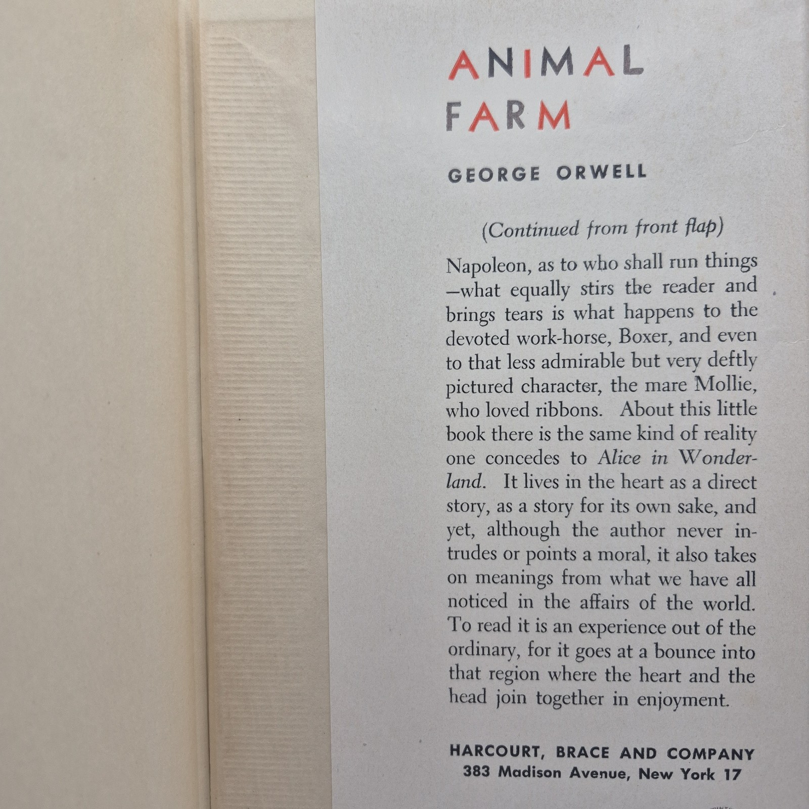 1946 GEORGE ORWELL ANIMAL FARM HARCOURT BRACE BOOK CLUB EDITION DJ & NEWSLETTER