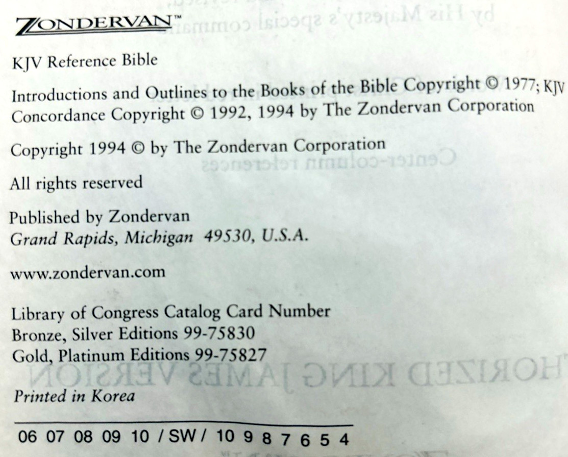 Holy Bible King James Version Reference Bible Zondervan Red Letter Leather 1994