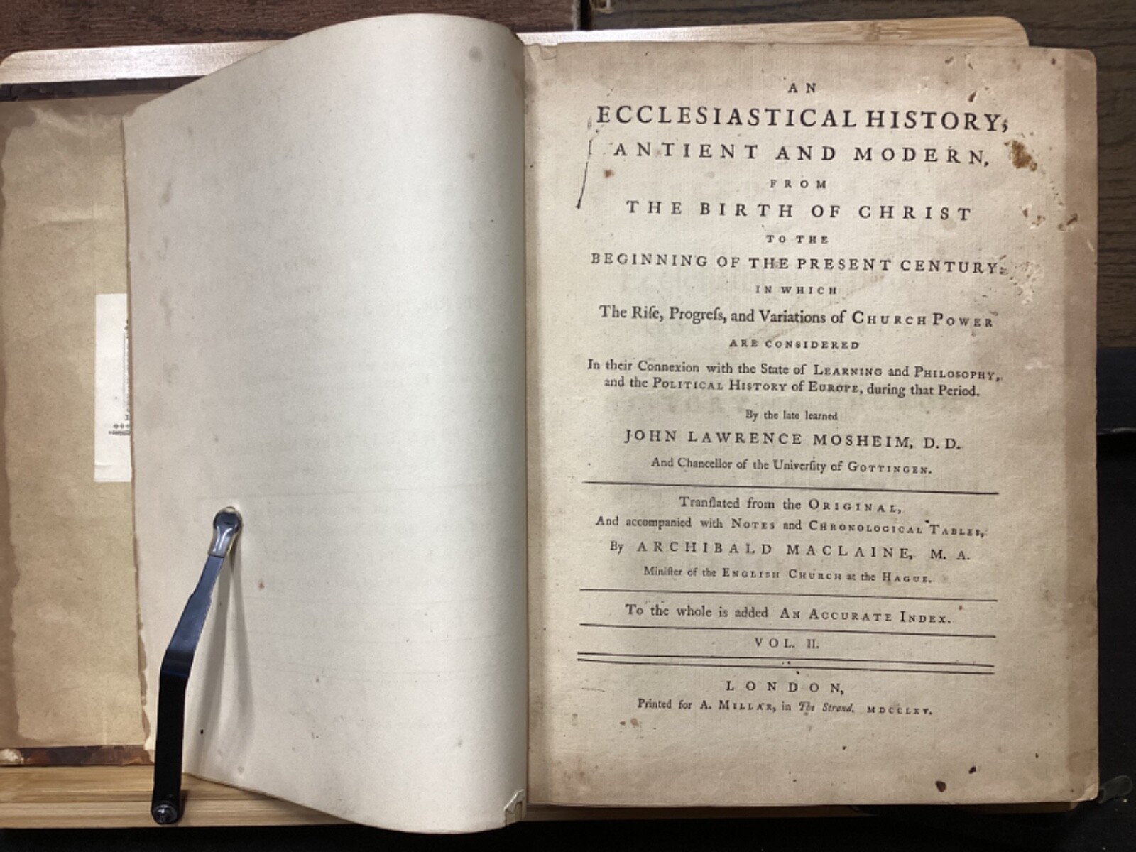 1765 An Ecclesiastical History, in Two Parts, by John Lawrence Mosheim