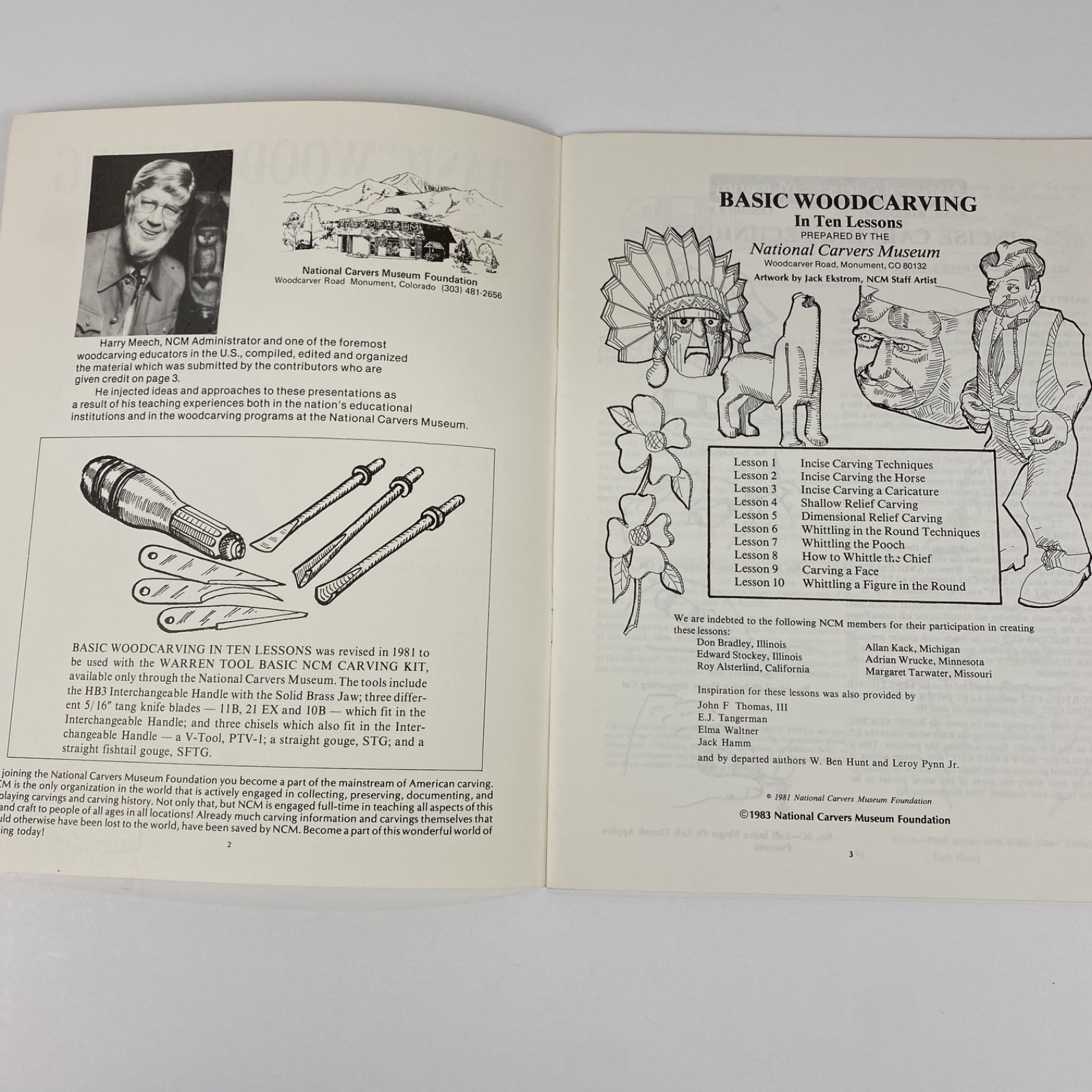 Basic Woodcarving In Ten Lessons By National Carvers Museum Monument CO 1983
