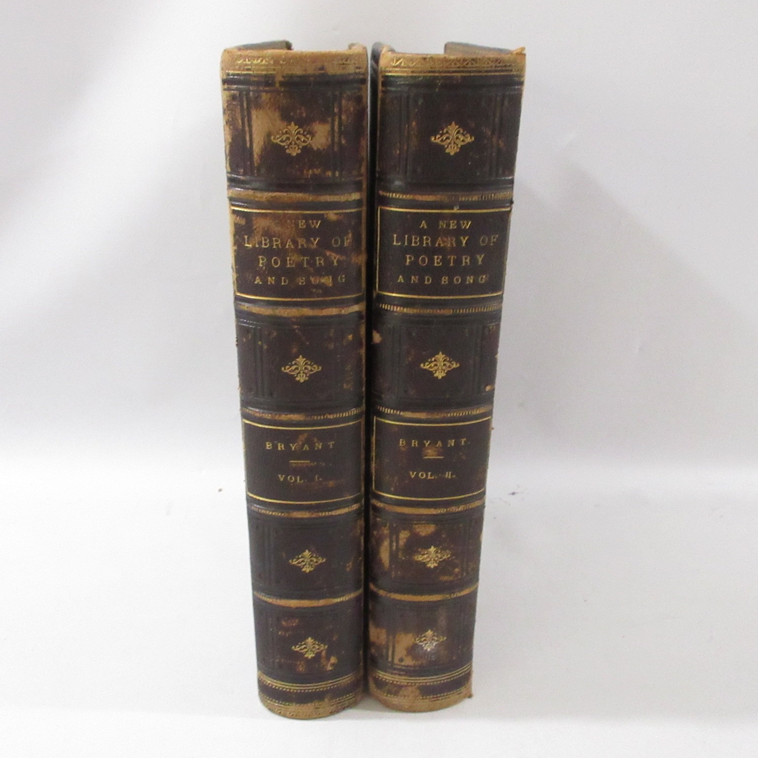 Antique A New Library of Poetry and Song 2 Vol Set William Cullen Bryant Leather