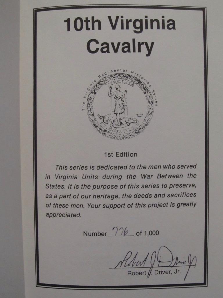 10th VIRGINIA CAVALRY – SIGNED FIRST EDITION – ONLY 1000 PRINTED – CIVIL WAR