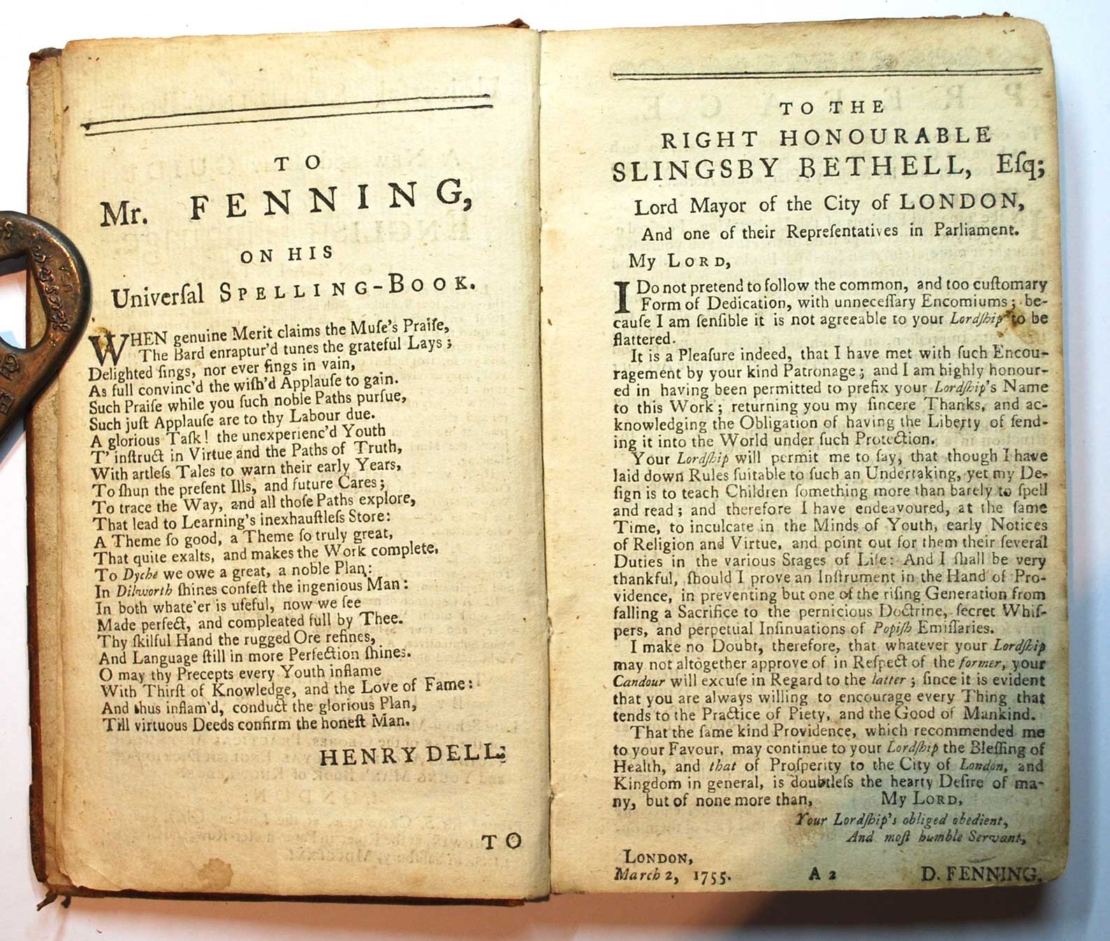 Universal Spelling Book, Daniel Fenning, 15th Edition, London 1771