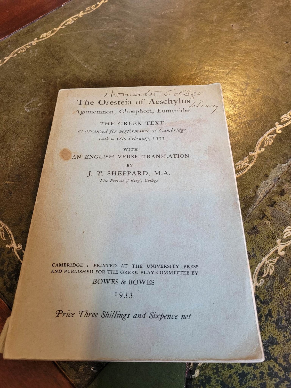 ‚The Oresteia of Aeschylus‘ 1933 book Cambridge university press